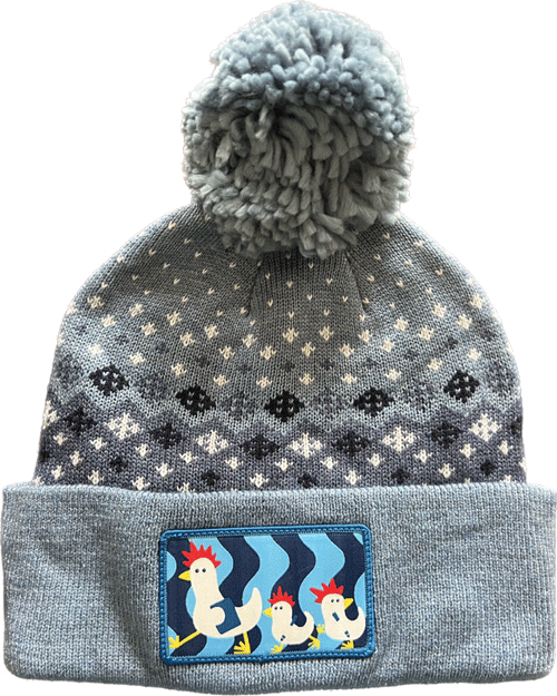 Winter beanie with Mike Kin's chicken patch